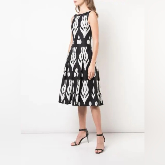 *$2,254 NEW OSCAR DE LA RENTA ROSE BLACK WHITE MIDI DAY DRESS US 14 - Picture 4 of 8